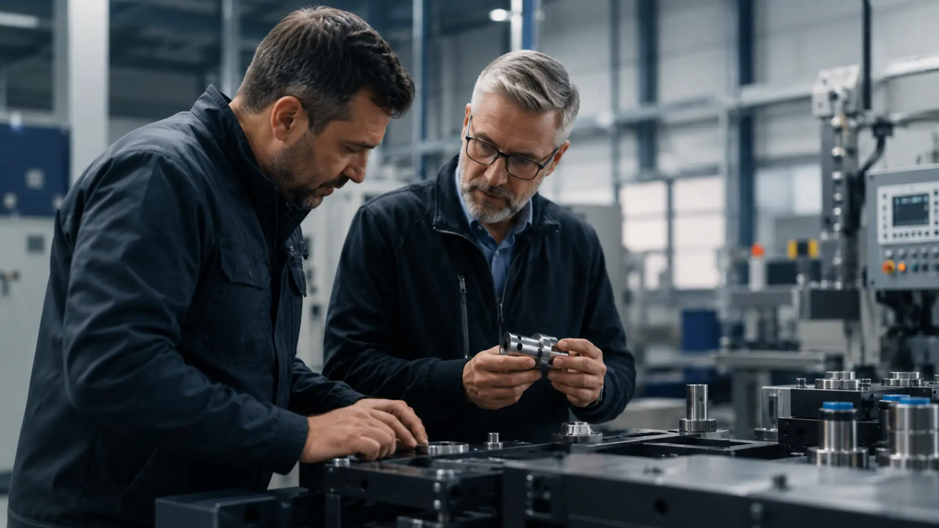 Engineers reviewing precision equipment
