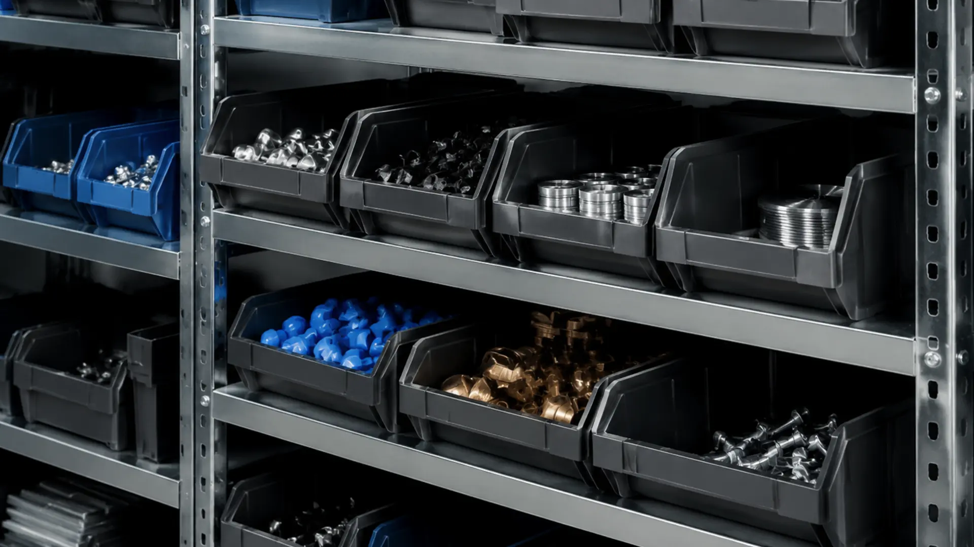 Organized industrial storage bins